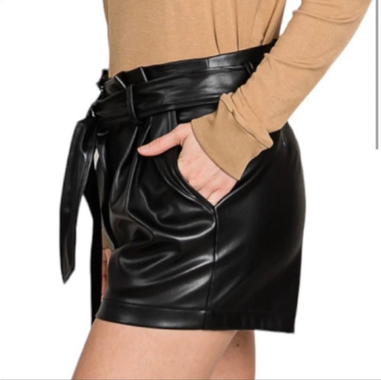 Pleather Belted Shorts