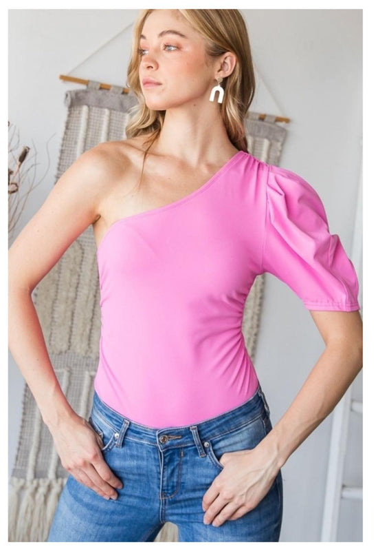 One Shoulder Pink Bodysuit