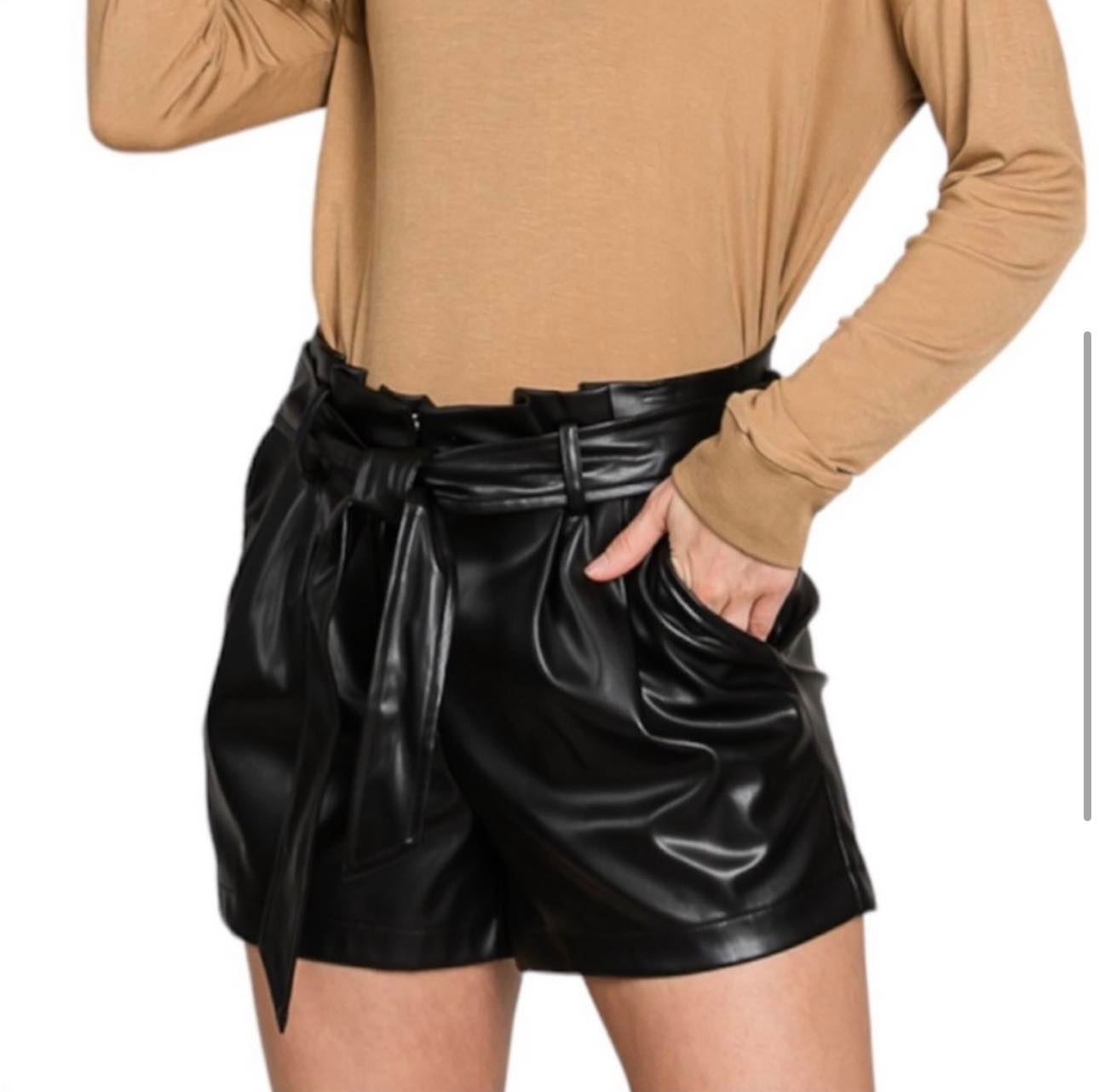 Pleather Belted Shorts